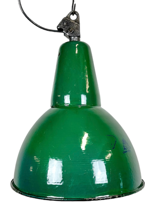 Industrial Green Enamel Factory Lamp with Cast Iron Top, 1960s