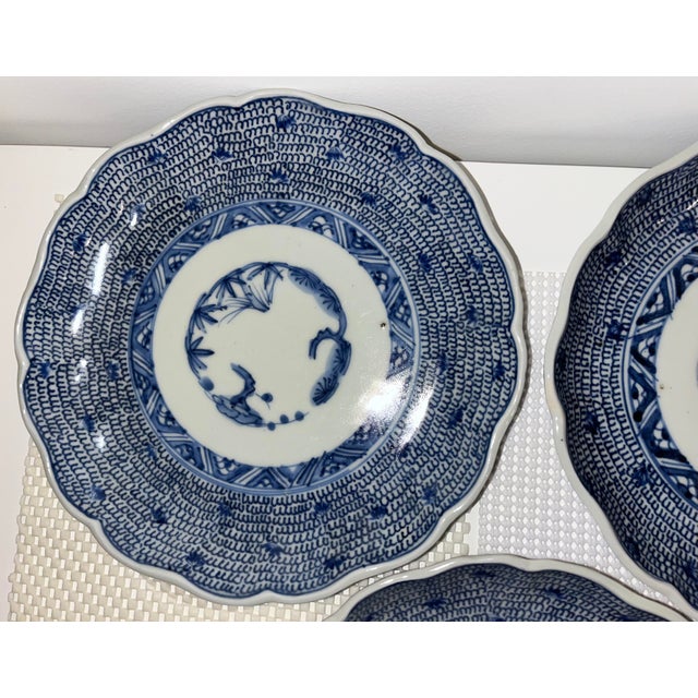 Ceramic Antique Blue and White Plates - Set of 11 - Scalloped Edge - 8.25" Round - End Edo or Beginning Meiji Period For Sale - Image 7 of 18