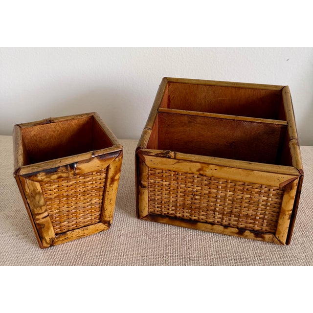 Rattan Bamboo Desk Accessory Set Pen Holder Letter File For Sale - Image 4 of 5