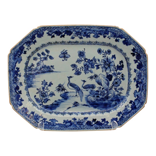 Early-Mid 19th Century Chinese Export Porcelain Blue & White Octagonal Platter For Sale