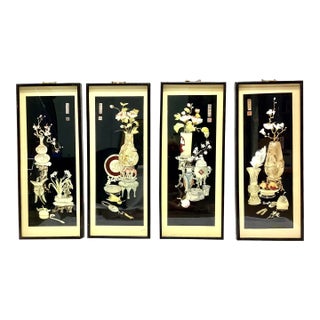 Vintage Chinese Shadowboxes With 3d Abalone Shell Art, Set of Four For Sale