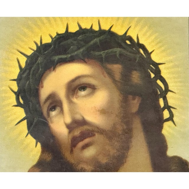 Antique Framed Chromolithograph of the Head of Christ after Fridolin Leiber for your consideration. The framed print...