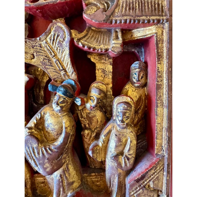 Chinese Antique Chinese Gilt-Wood High-Relief Carved Wall Panel For Sale - Image 3 of 11