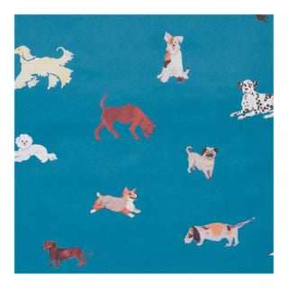 Sample - Schumacher x Happy Menocal Dogs Wallcovering in Cerulean For Sale