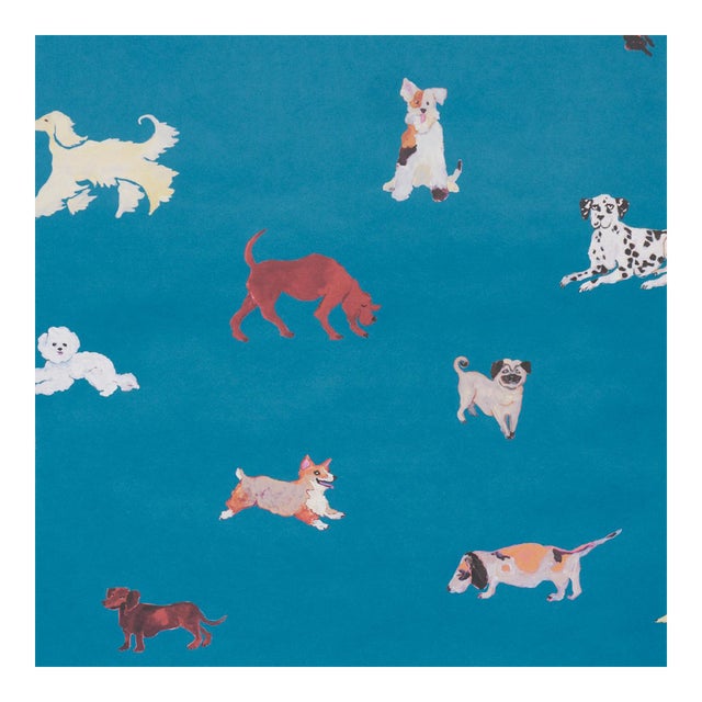 Sample - Schumacher x Happy Menocal Dogs Wallcovering in Cerulean For Sale