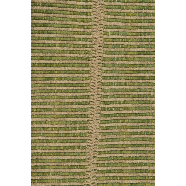 Rug & Kilim’s Contemporary Kilim in Beige and Green Textural Stripes For Sale In New York - Image 6 of 7