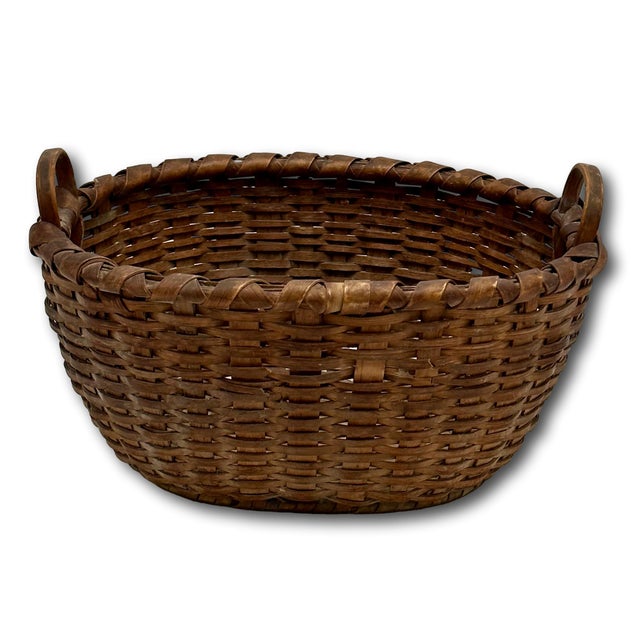 Small Size Late 19th Century Antique American Hand Woven Ash Splint Bread Basket - Nice Original Color & Patina For Sale - Image 14 of 18