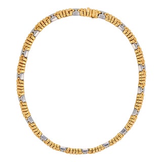 1980s Bvlgari 18k Yellow Gold and Steel Parentesi Choker Necklace For Sale