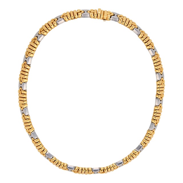 1980s Bvlgari 18k Yellow Gold and Steel Parentesi Choker Necklace For Sale