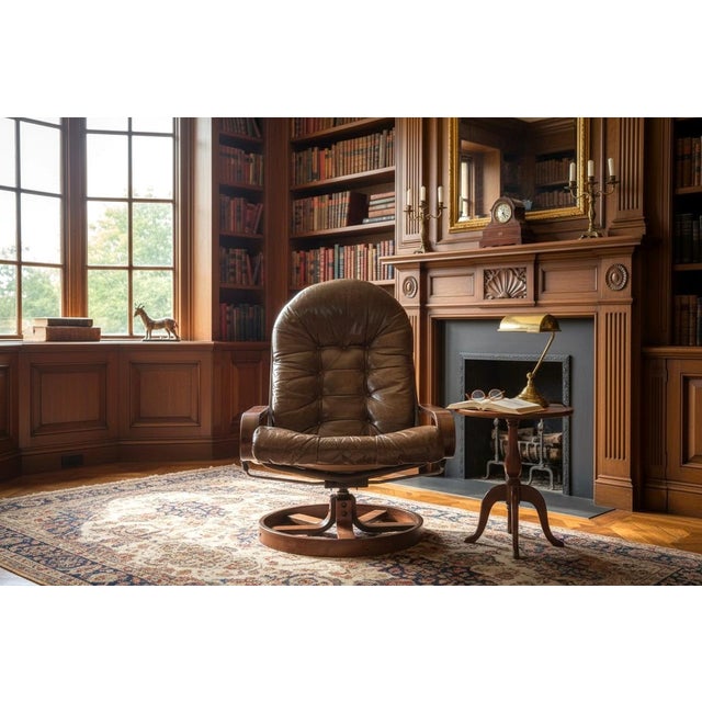 This exceptional vintage Scandinavian lounge chair and ottoman set by Rykken & Co., Norway beautifully showcases the...