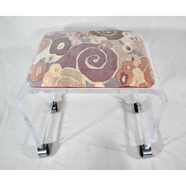 1970s 1970's Lucite Waterfall Bench / Stool in Jack Lenore Larsen Velvet For Sale - Image 5 of 11