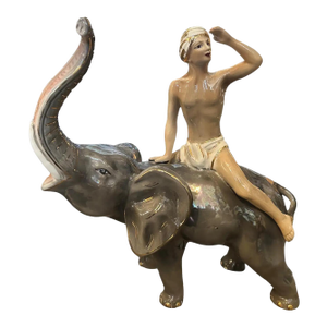 1950s Orientalist Ceramic Italian Figure of a Boy on an Elephant by Sica
