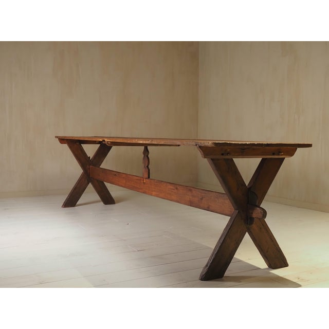 19th Century X Frame Trestle and Cross Strecther Base Table For Sale - Image 9 of 18