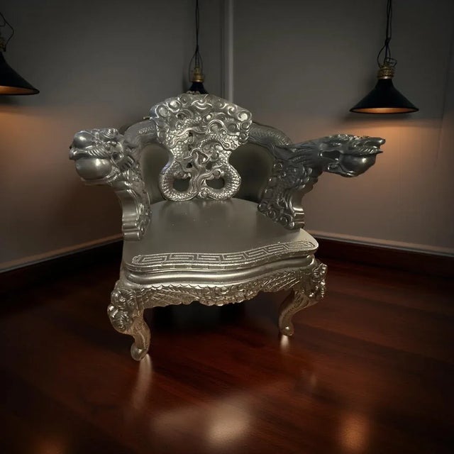 Mid 20th Century Restored Chinese Dragon Throne Chair – Hand-Carved - Rare/Nice For Sale - Image 4 of 12