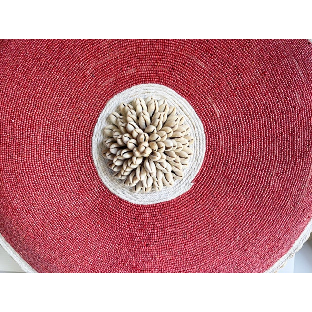 Vintage African Bamileke Tribe Beaded & Shell Round Shield 20.5" D For Sale - Image 4 of 5