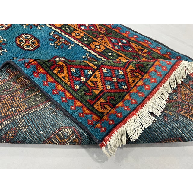 Blue Turkmen Style Tribal Runner Rug With Geometric Motifs, 2'9" X 9'4" For Sale - Image 10 of 15