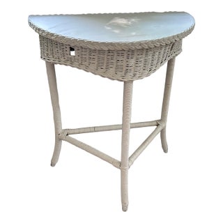 Antique Wicker Demi Lune Table For Sale