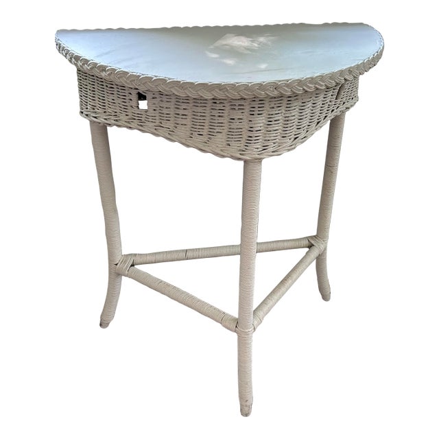 Antique Wicker Demi Lune Table For Sale