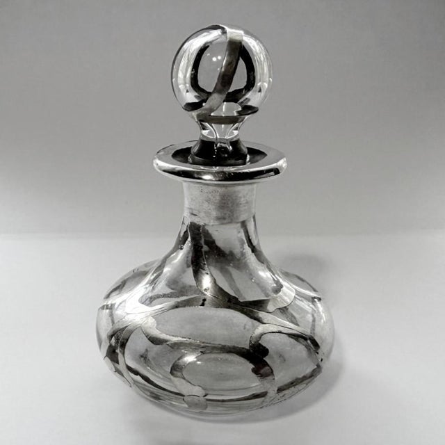 Antique Art Nouveau Silver Overlay Glass Perfume Bottle, C. 1899 Scent Bottle Up for sale is a beautiful, authentic Art...