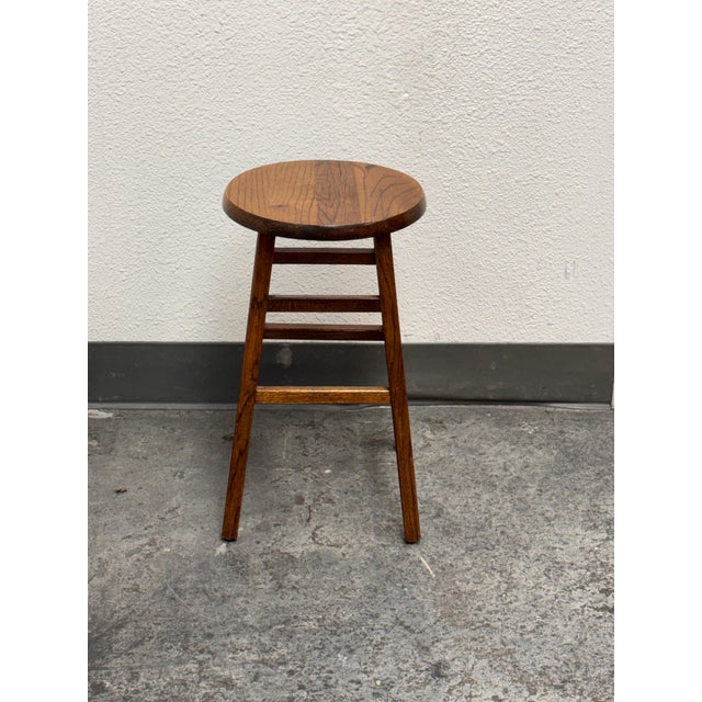 Late 20th Century Traditional Round Wooden Stool, Vintage For Sale - Image 5 of 12