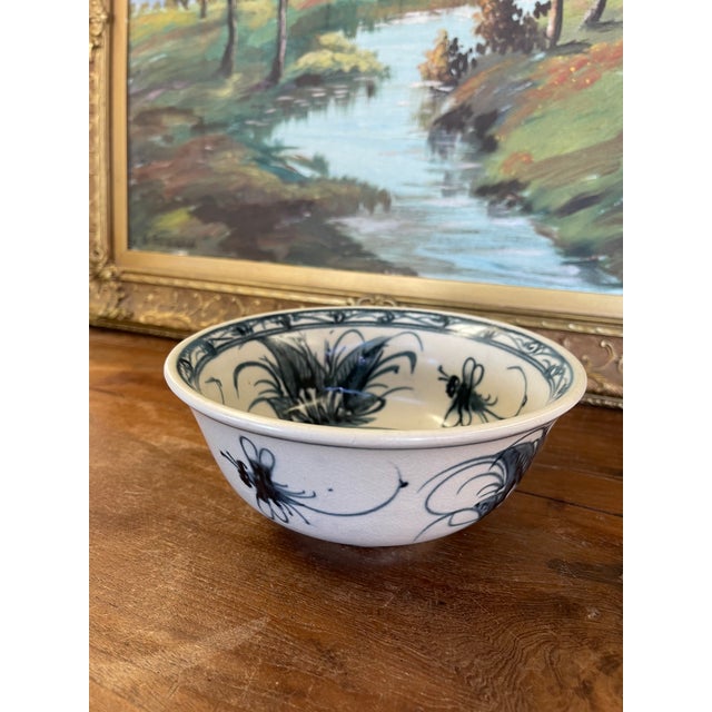 Vintage Bat Trang Vietnamese Ceramic Bowl With Hand-Painted Dragonfly Motif For Sale In Seattle - Image 6 of 10