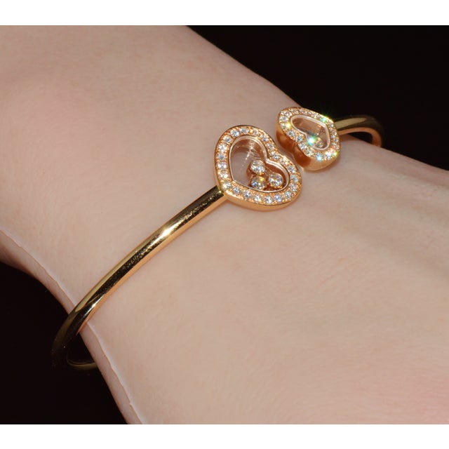 Late 20th Century Authentic Chopard Happy Diamonds Icons 0.54ct Diamond Heart Open Bangle Bracelet 18k Rose Gold For Sale - Image 9 of 14