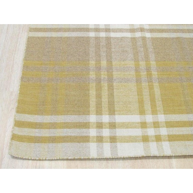9x12 Yellow Hand-Knotted Wool Golden Plaid Weave Geometric Modern Carpet Rug For Sale - Image 4 of 9