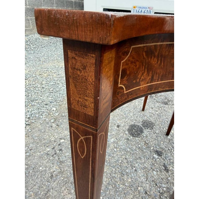 Vintage Hepplewhite Style Mahogany and Burled Wood Inlaid Console Table For Sale - Image 12 of 17