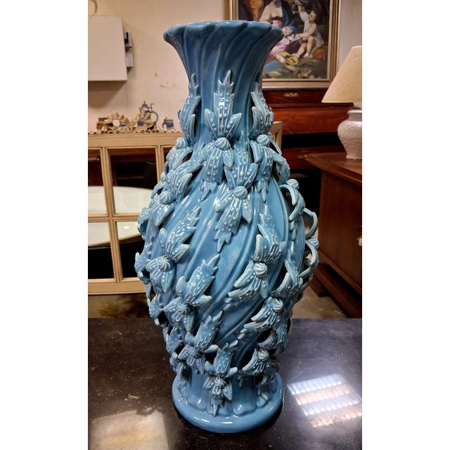 Ceramic Large Baluster-Shaped Vase in Turquoise Blue Glazed Maises Ceramic, 1920s For Sale - Image 7 of 8