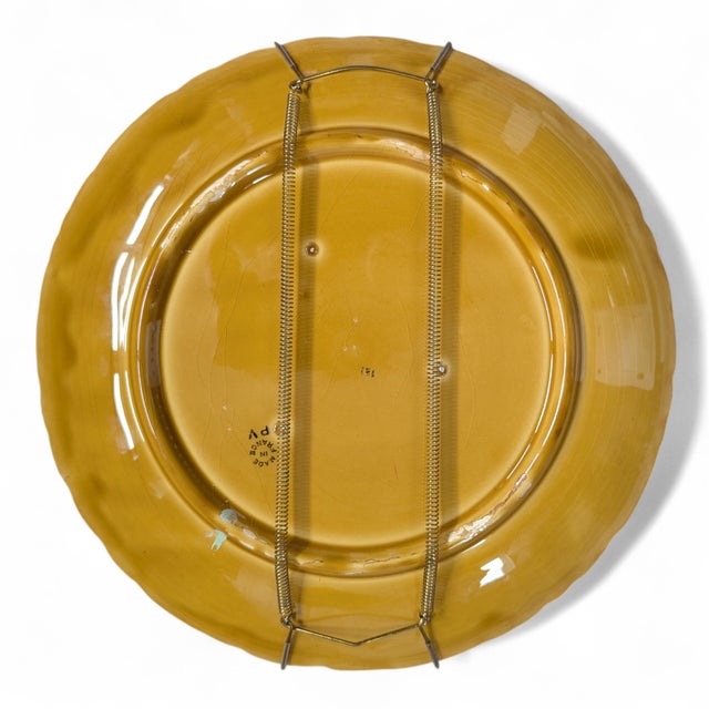 Goldenrod Antique French Barbotine Majolica Fruit Decorative Plate For Sale - Image 8 of 16