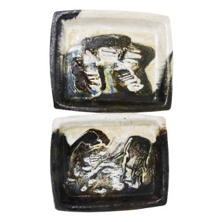Large Abstract Stoneware Bowls or Plates by Jeppe Hagedorn-Olsen, Denmark, 1970s, Set of 2 For Sale