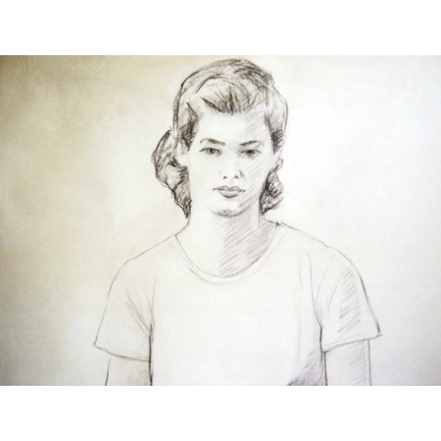 1950s Seated Charcoal Figural Study For Sale - Image 4 of 4