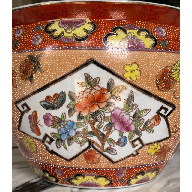 Vintage Moriage Gilt Chinese Fish Bowl Cache Pot For Sale - Image 13 of 14