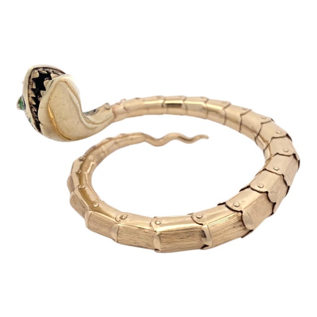 1960s Vintage 14k Enamel & Diamond Articulated Snake Bracelet For Sale In Las Vegas - Image 6 of 10