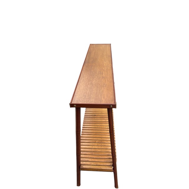 Brown Vintage Stitched Leather and Oak Shelf by Jacques Adnet, 1950s For Sale - Image 8 of 15
