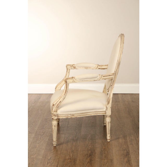 Buying & Design Italia Louis XVI Style White Oval Back Armchair For Sale - Image 11 of 12