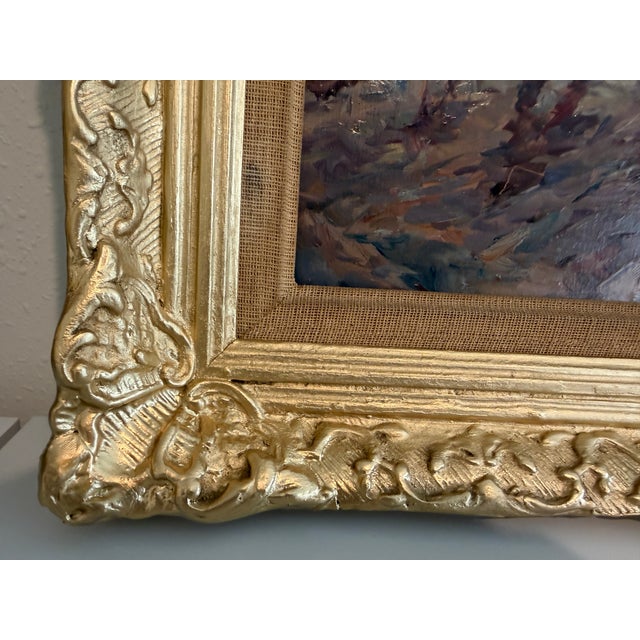 Rustic European German School 1955 Signed Oil Painting Ox Cart Rural Landscape Framed Art For Sale - Image 3 of 10