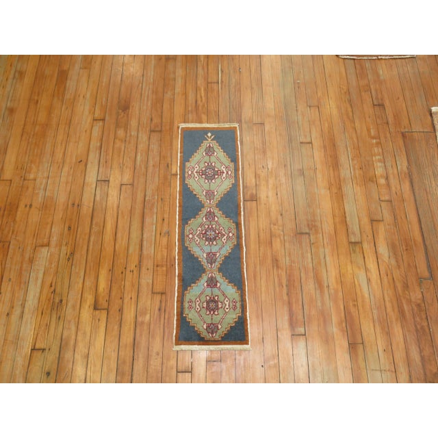 Mediterranean Geometric Vintage Small Runner, 1' X 3'6'' For Sale - Image 3 of 5