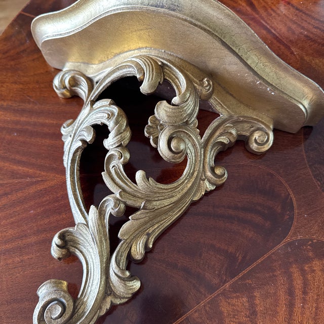 1980s 1980s Set of Two Syroco Wood Shelves, Sconces, Gold For Sale - Image 5 of 11
