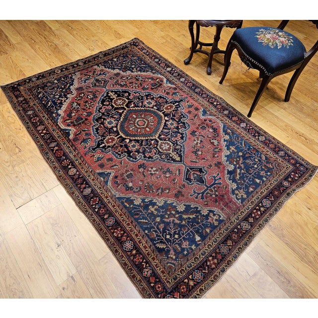 Vintage Persian Farahan Sarouk Rug, Hand-Knotted Wool, Floral Pattern, Rust Red & Blue, 5x7 For Sale - Image 17 of 17