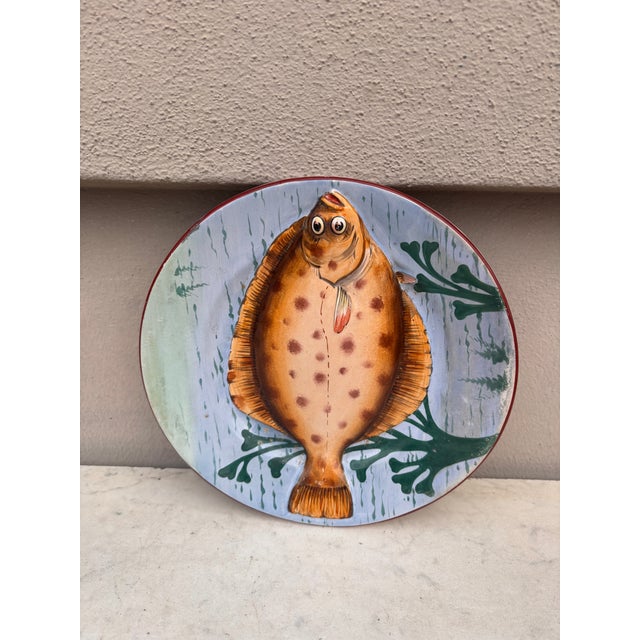 French 19th Century Majolica Porcelain Flounder Fish Wall Platter For Sale - Image 3 of 6