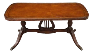 Federal Style Mahogany and Tooled Leather Top Lyre Base Coffee Table