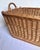 Imported from Germany. Vintage European wicker market basket with interlocked braided edge, wood slat supports, and...