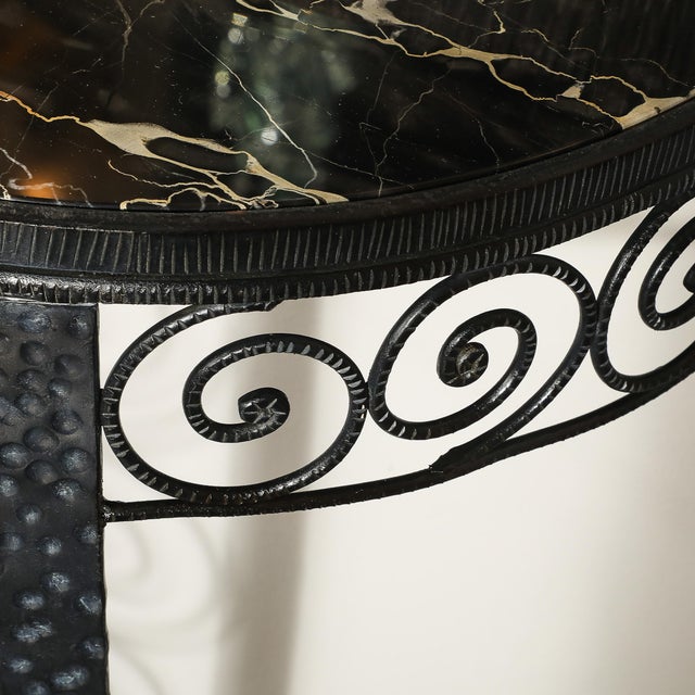 Art Deco Art Deco Demilune Wrought Iron Spiral Motif & Porto Marble Inset Console Table For Sale - Image 3 of 13