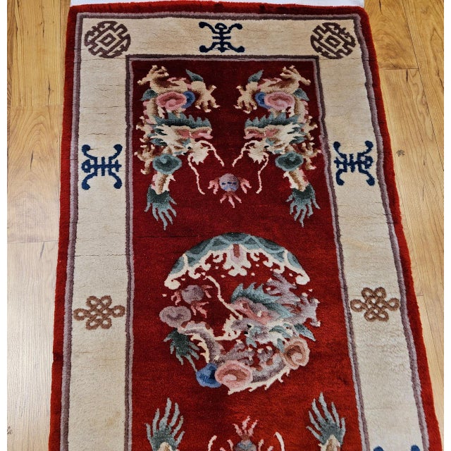 Vintage Chinese Art Deco Hand-Knotted Rug, Floral Motif, Wool, 1900s, 3' x 5' For Sale In Chicago - Image 6 of 13