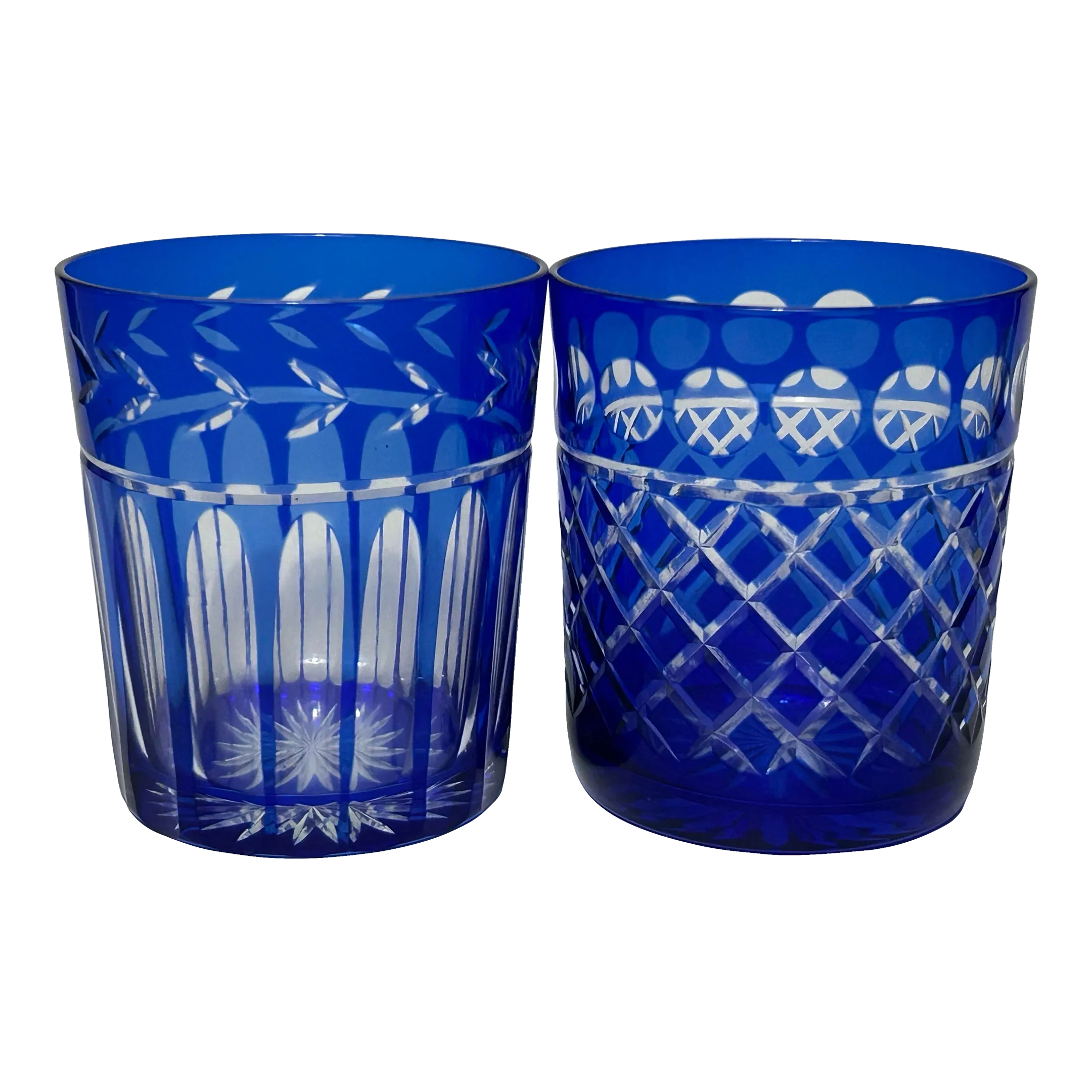Vintage Baccarat Style Cobalt Blue Cut to Clear Crystal Whiskey