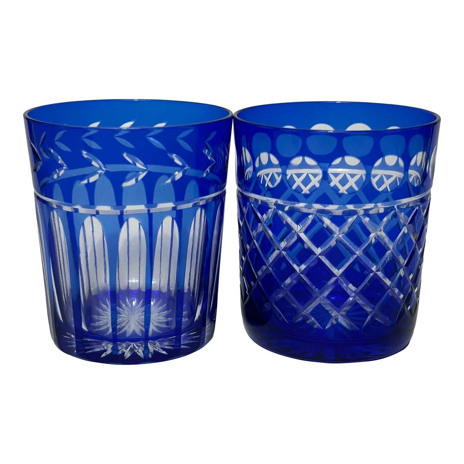 Vintage Baccarat Style Cobalt Blue Cut to Clear Crystal Whiskey