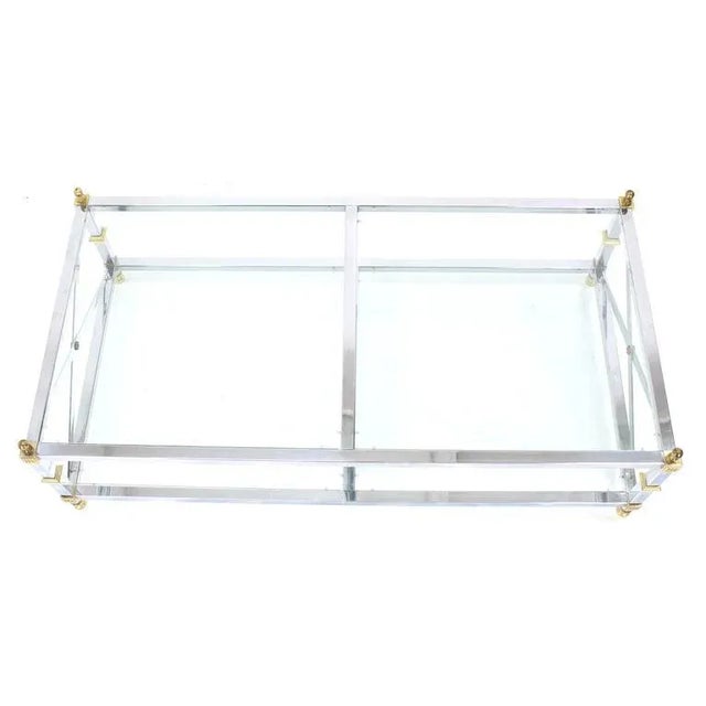 Metal 1980s Mid-Century Modern Chrome Brass Glass Two-Tier Coffee Table For Sale - Image 7 of 8