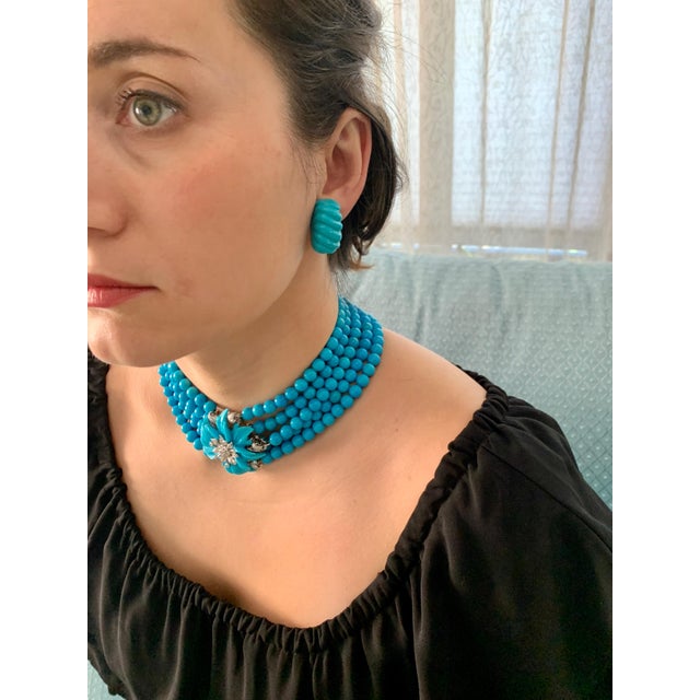 2020s Natural Sleeping Beauty Turquoise Necklace Five-Strand and Diamond French Clasp For Sale - Image 5 of 8