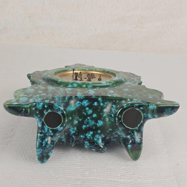 Vintage West German Green & Turquoise Ceramic Mantel Clock, Baroque Rococo Style For Sale In Phoenix - Image 6 of 13
